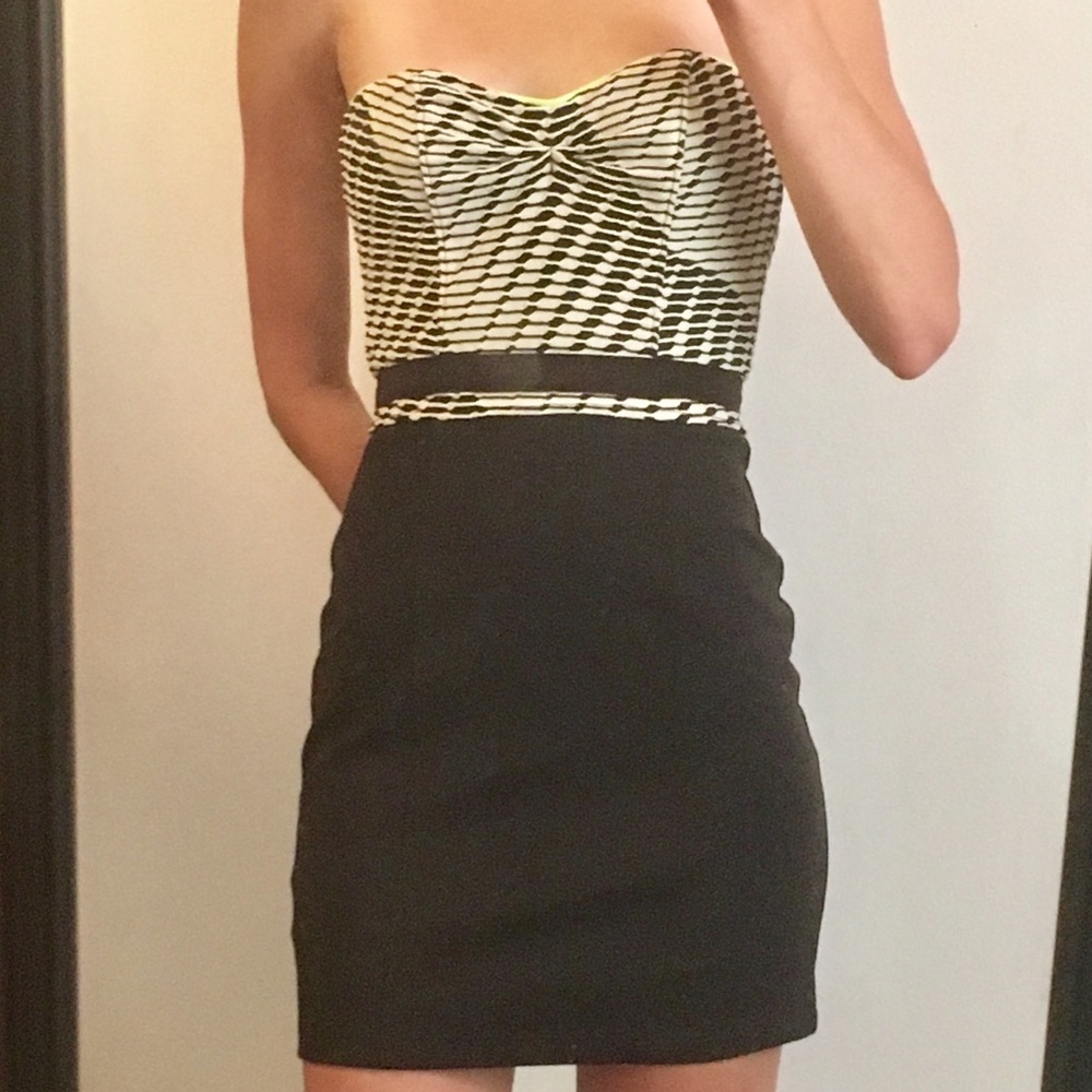 Silence + Noise Black White and Neon Bodycon Dress